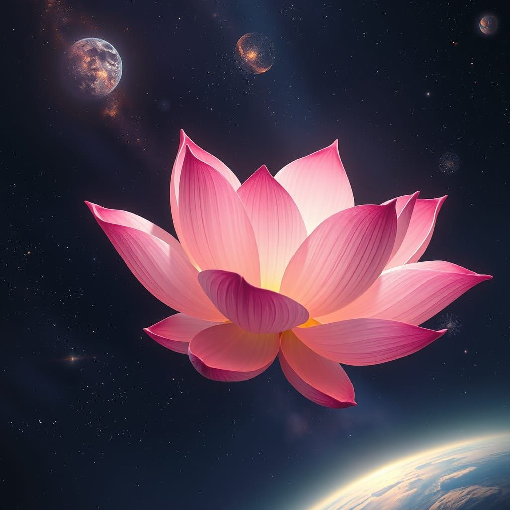Lotus Flower Floating in Space, Dreamy Ethereal Style