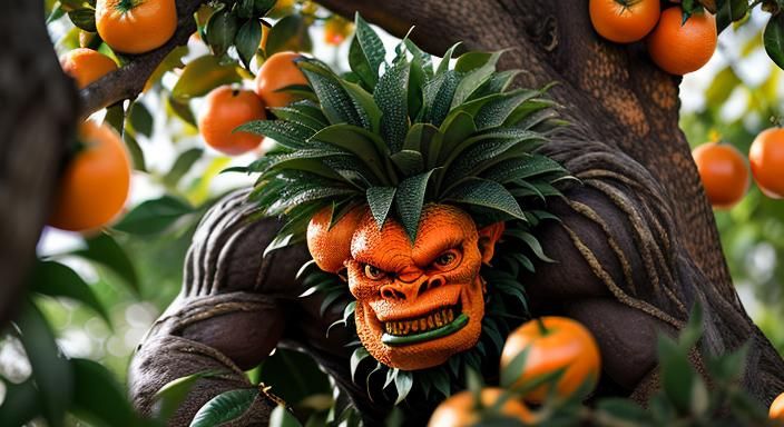 Orange Fruit Tree Monster in Professional Photography Style