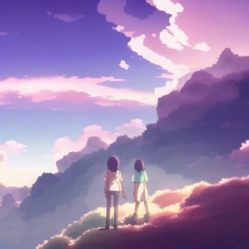 Floating Sky Rock: Anime Key Visual in Watercolor