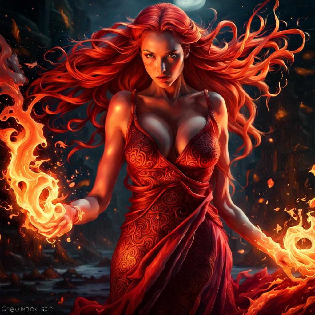 Fiery Woman: Dark Fantasy Concept Art in 8K