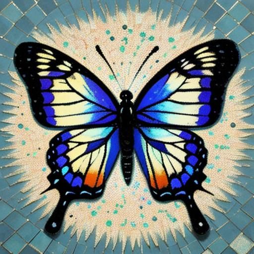 Butterfly Gemstone Mosaic in Pointillism Style