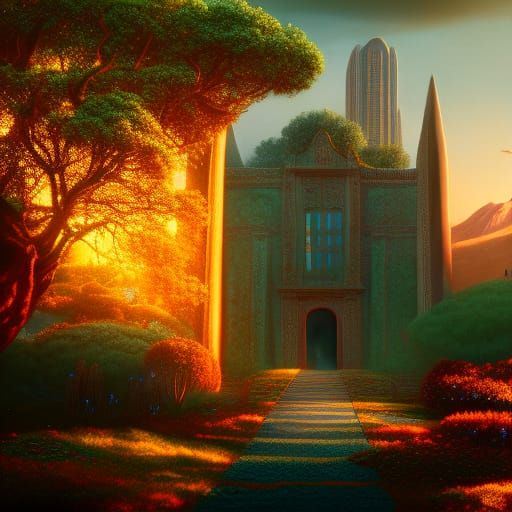 Golden Heavens Gate: Epic Digital Matte Painting