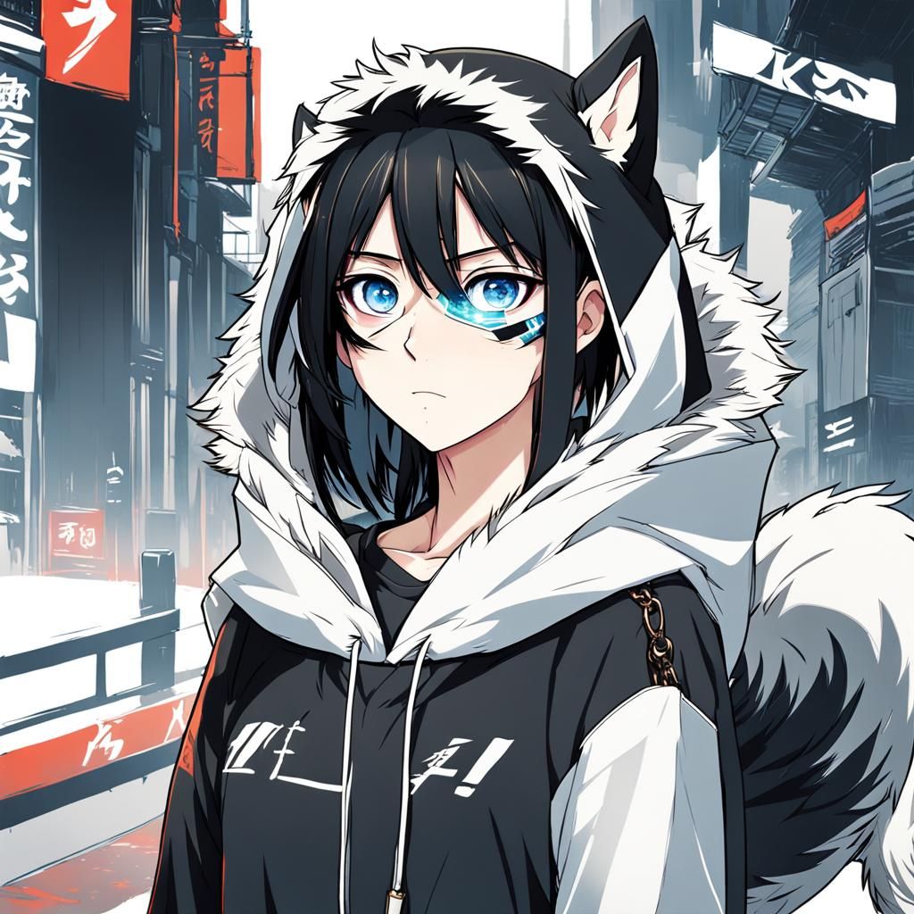Anime Girl with Husky in Key Visual Style