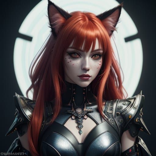 Cyberpunk Catgirl in Iridescent Splendor