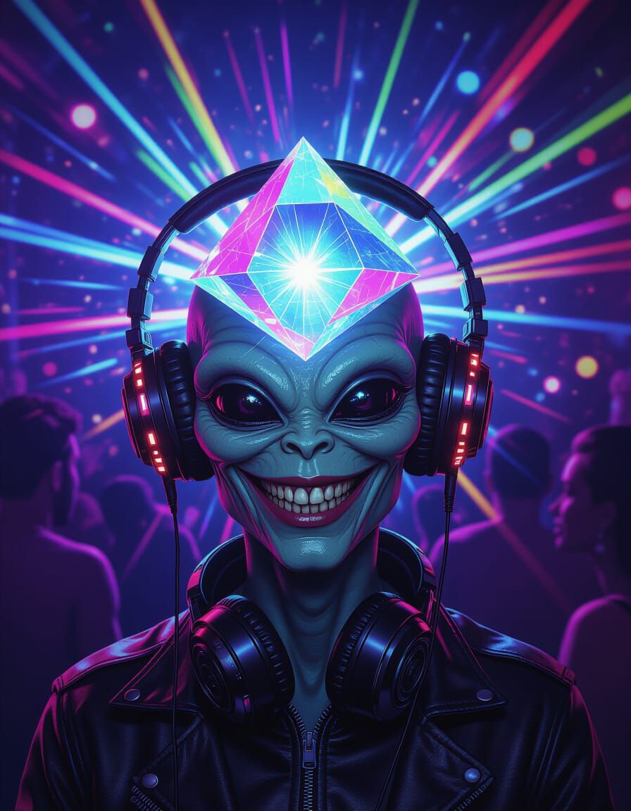 Alien DJ Prism Head in Burtonesque Sci-Fi Style