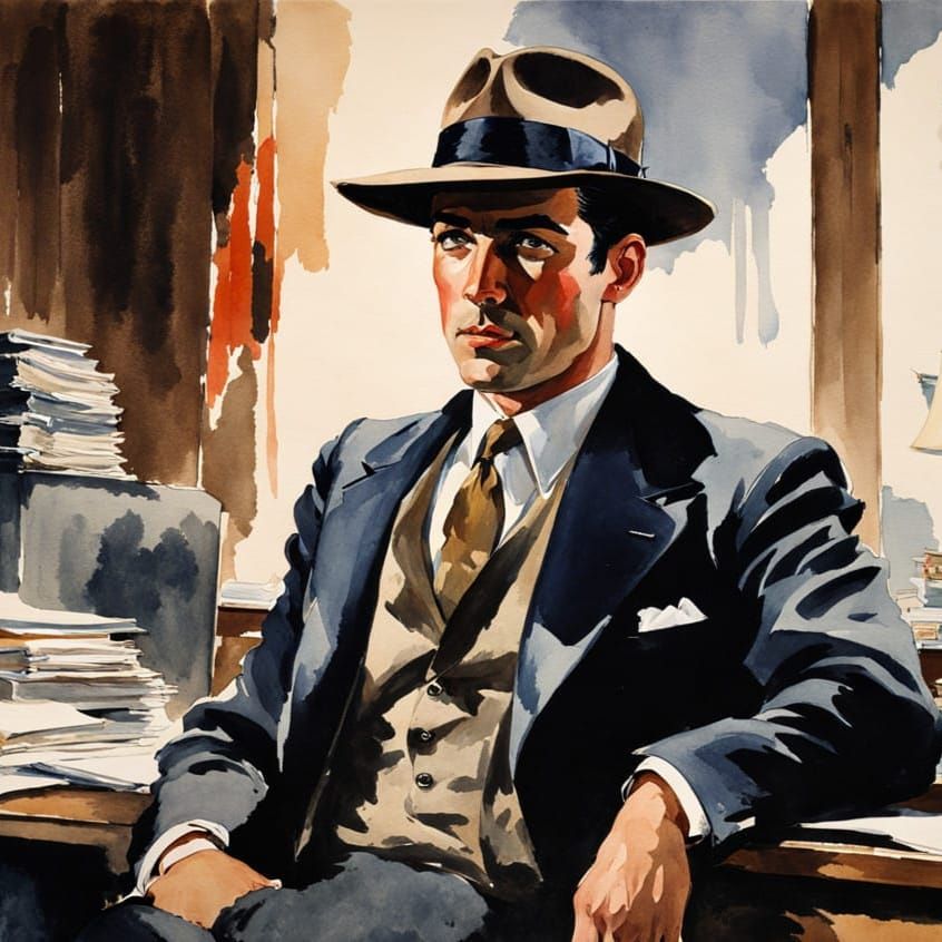 Mysterious Figure in a Smoky Office