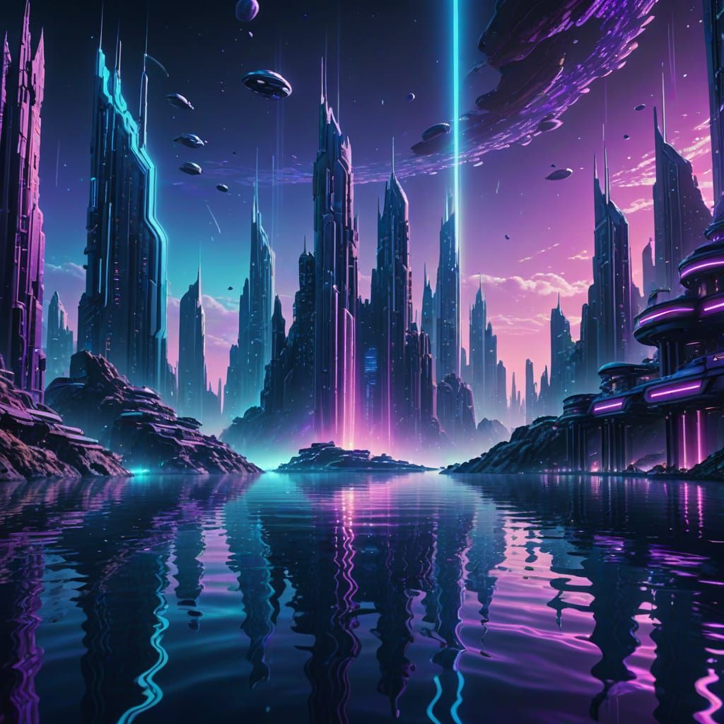 Underwater Sci-Fi City of Atlantis in Neon Lights