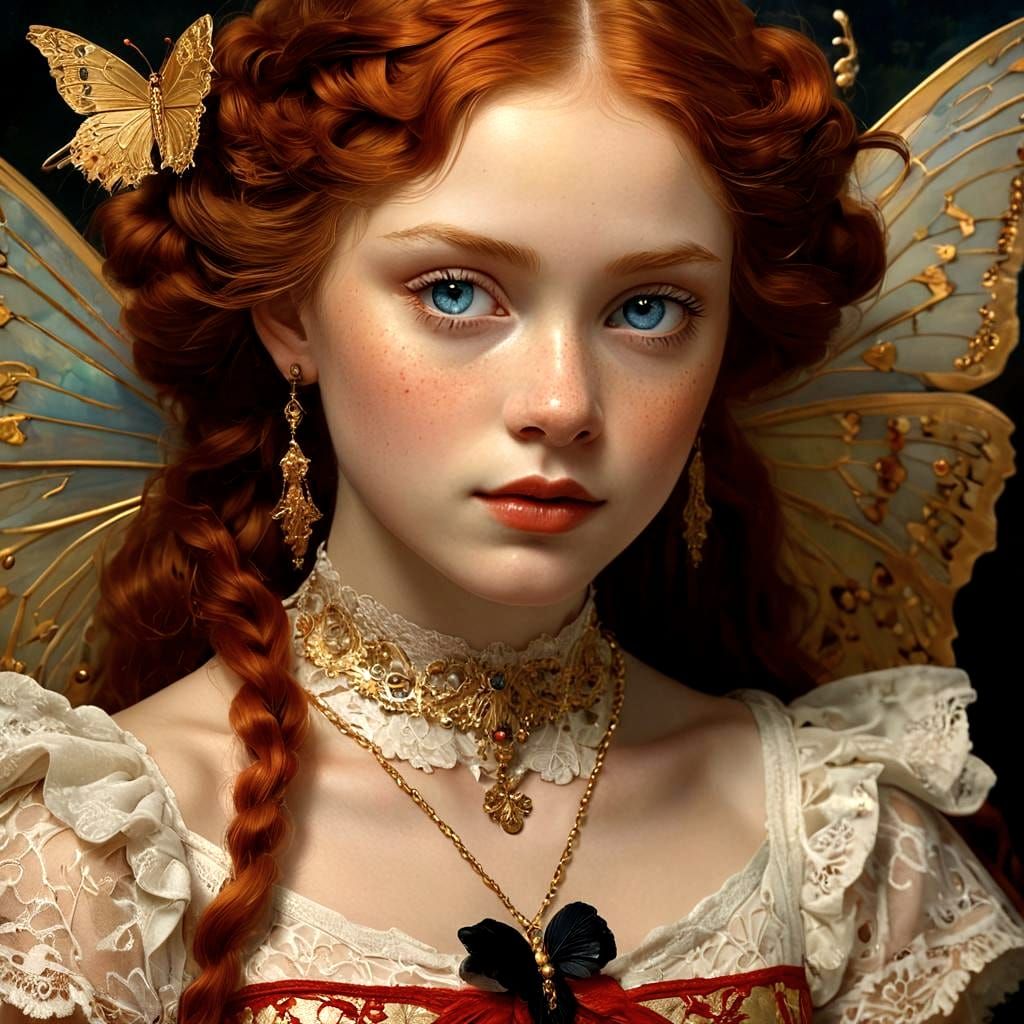Fairy Portrait with Red Hair in Maxfield Parrish Style