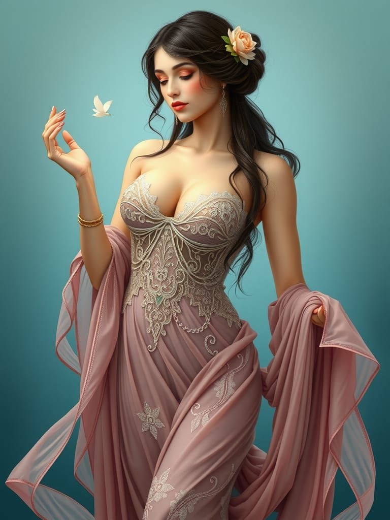 Ethereal Goddess in Art Nouveau Style