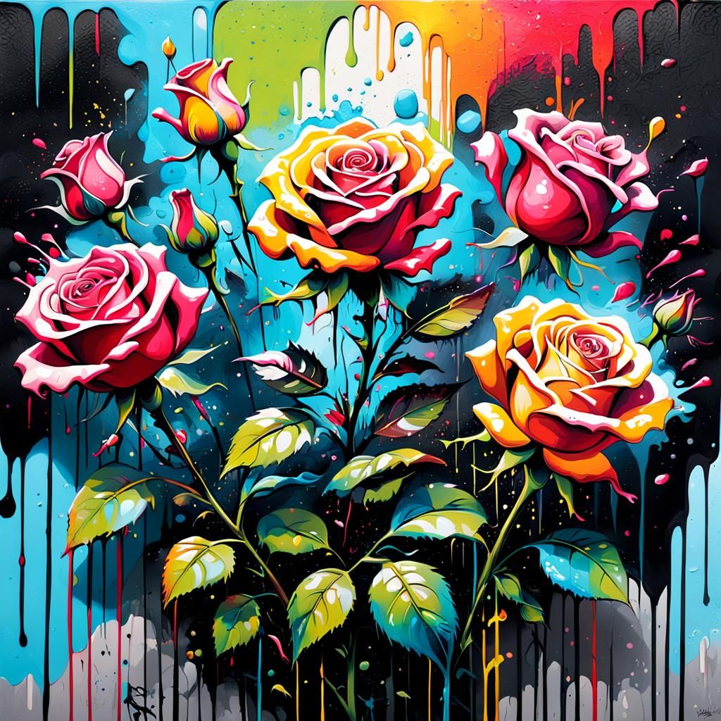 Graffiti Roses in Colorful Splash Art Style