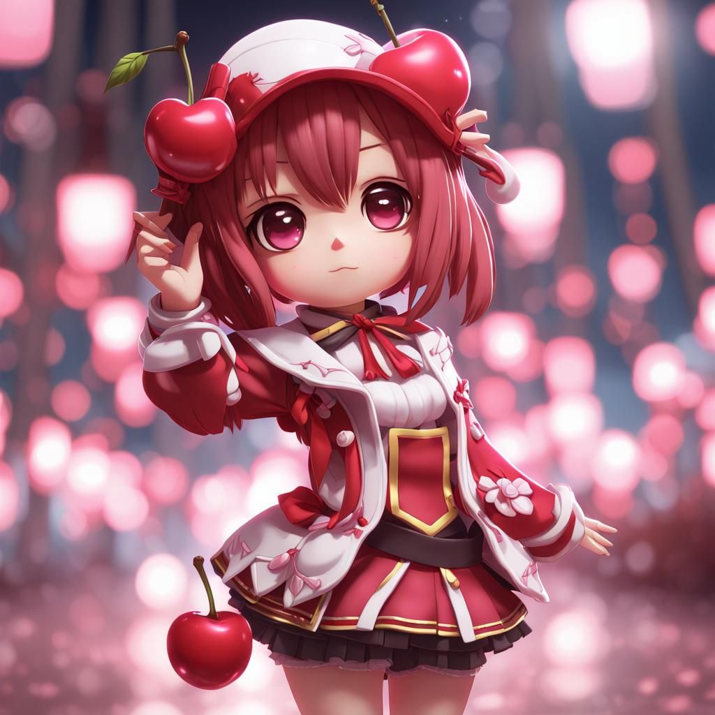 Detailed 3D Anime Chibi Cherry Girl Art