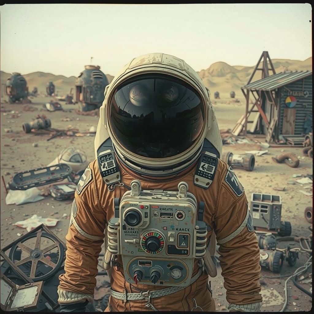 Astronaut Surveys Ruined Lunar Colony in Cinematic Style