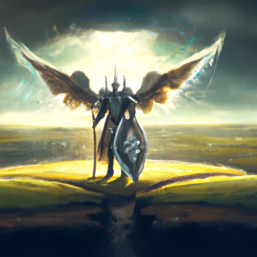 Epic Holy Knight with Wings on Open Field