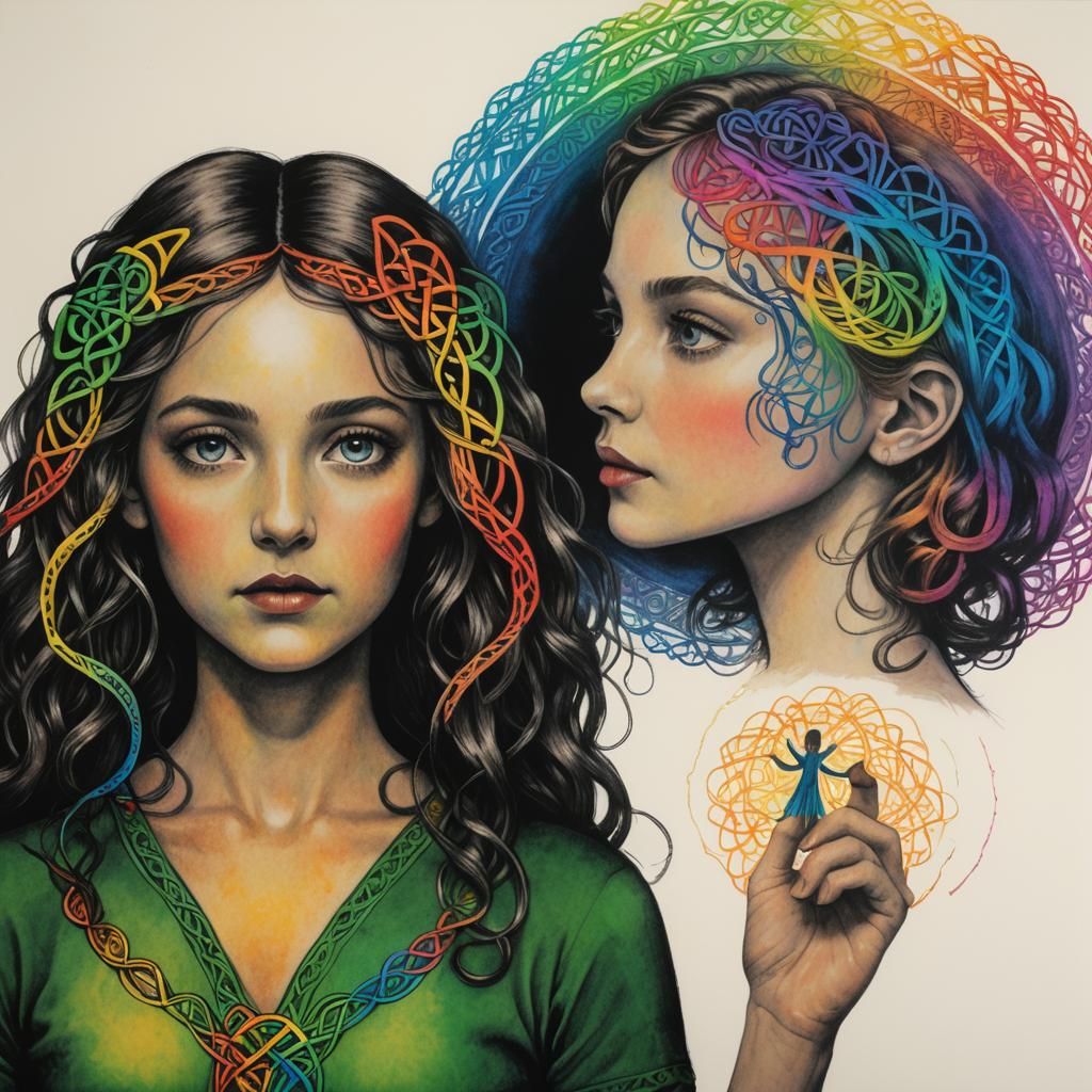 Surreal Celtic Knotwork Vision Quest in Crayon