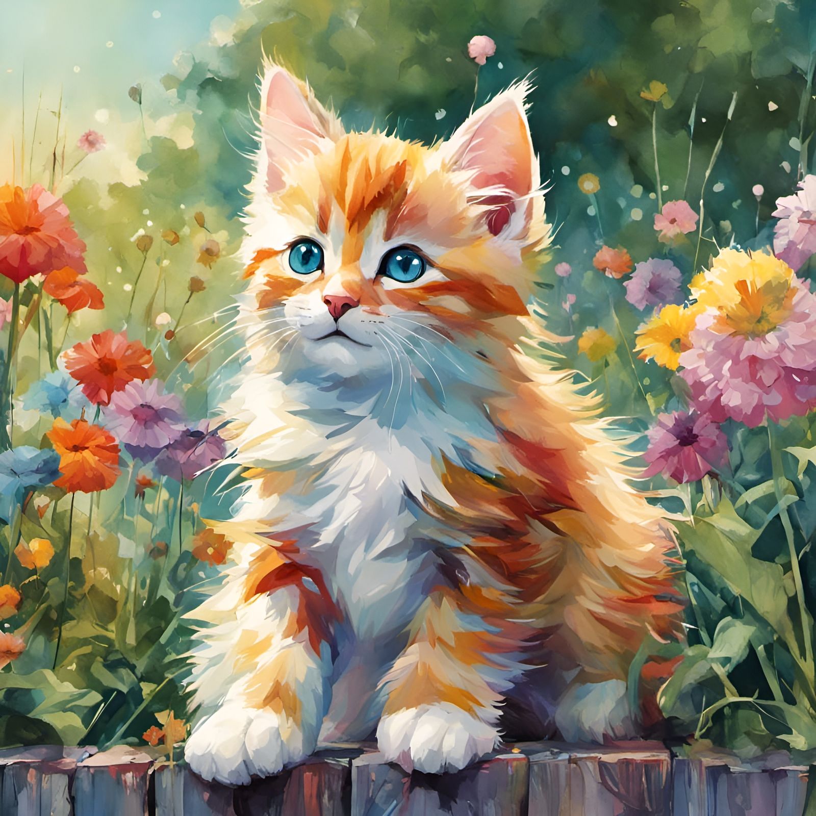 Cute Kitten with Colourful Flowers