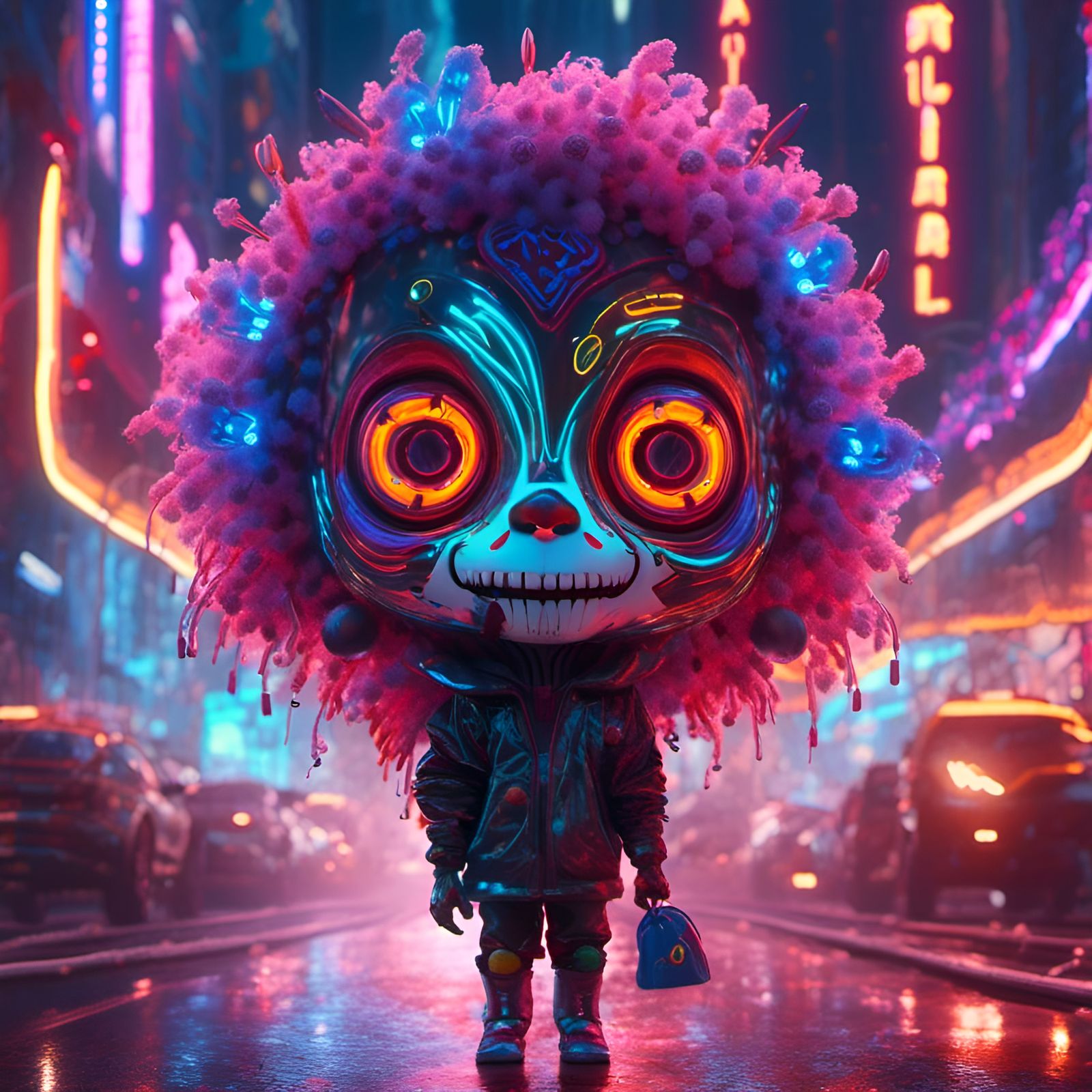 Colorful Cyberclown Mask with Holograms in Anime Style