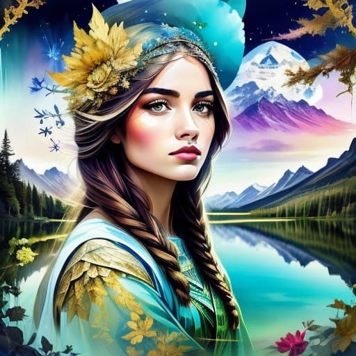 Twilight scenery and braided grace lady, where nature and st...