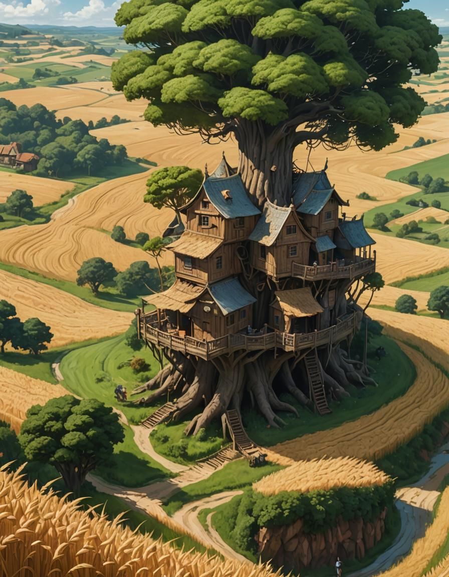 Giant Walking Tree with Treehouse, Anime Art Style