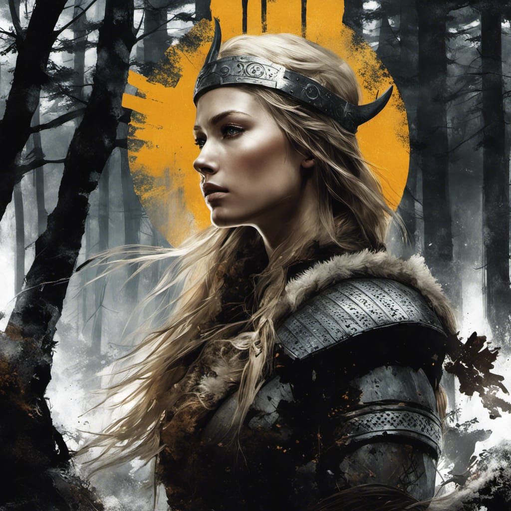 Viking Shield Maiden Double Exposure Portrait