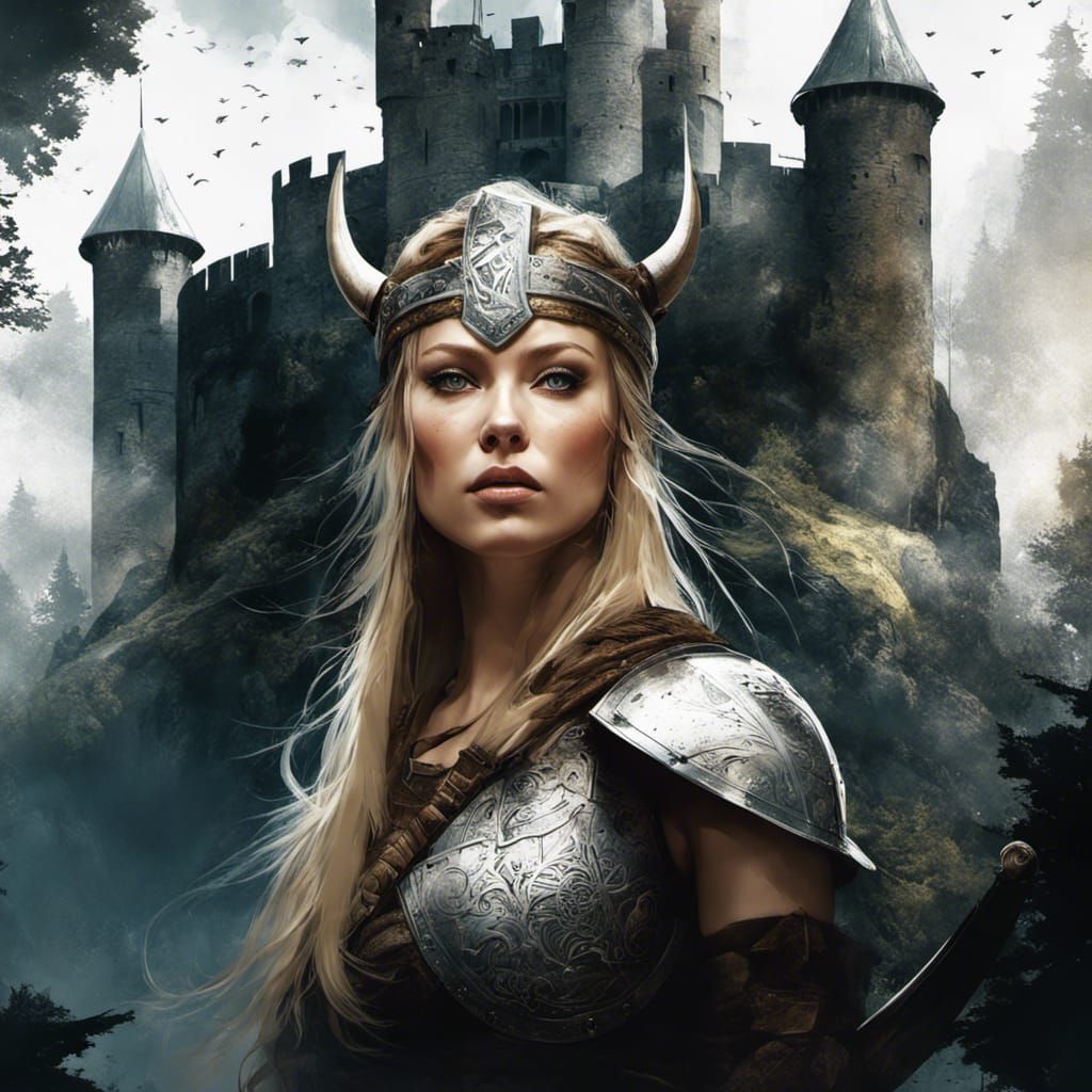 Viking Shield Maiden Double Exposure Portrait
