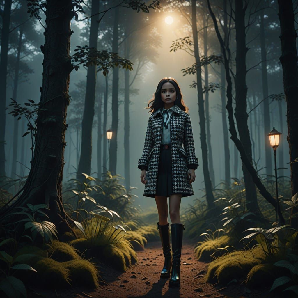 Mini Blythe Doll in Mystical Forest with Houndstooth Jacket