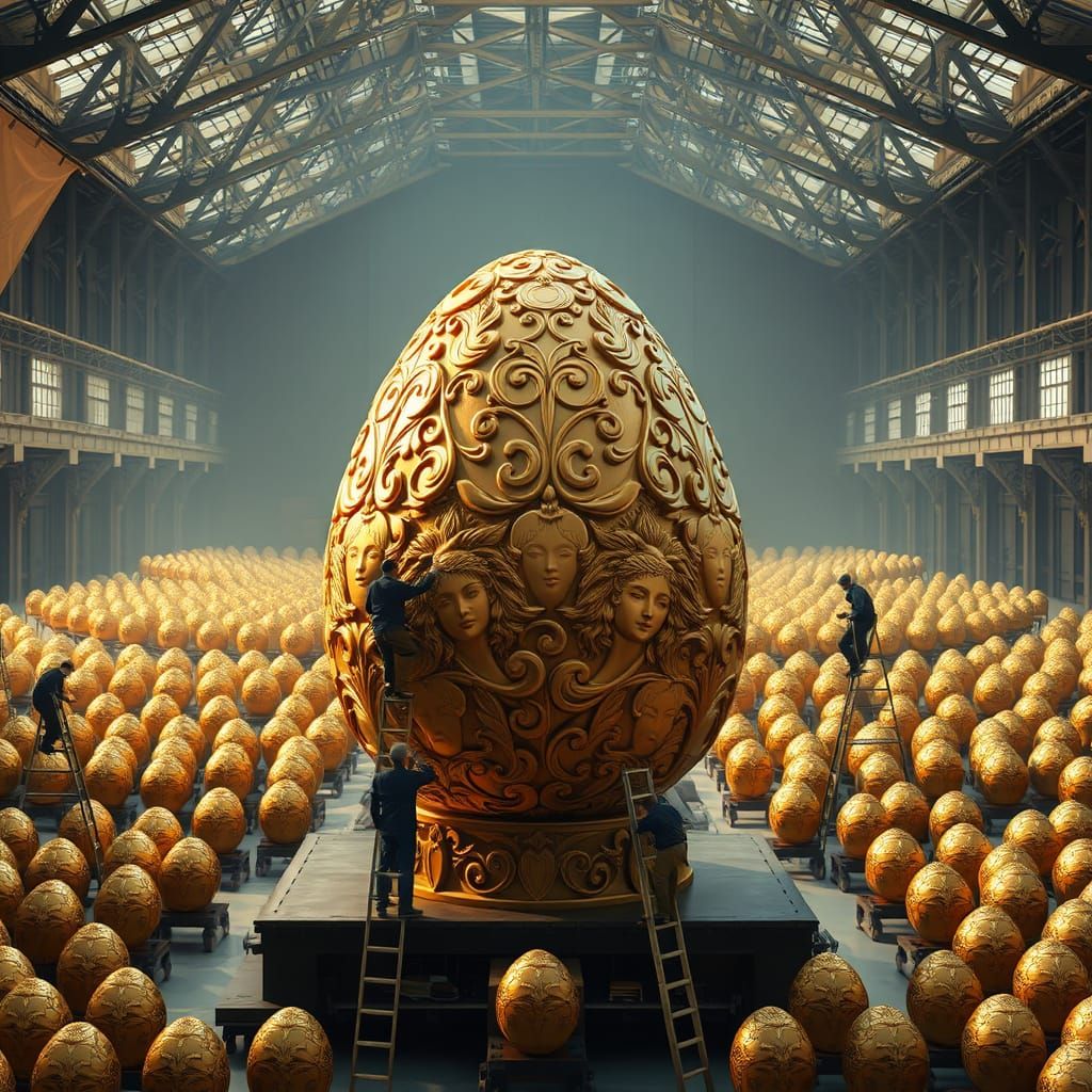 Golden Chocolate Egg Masterpiece with Intricate Filigree and...