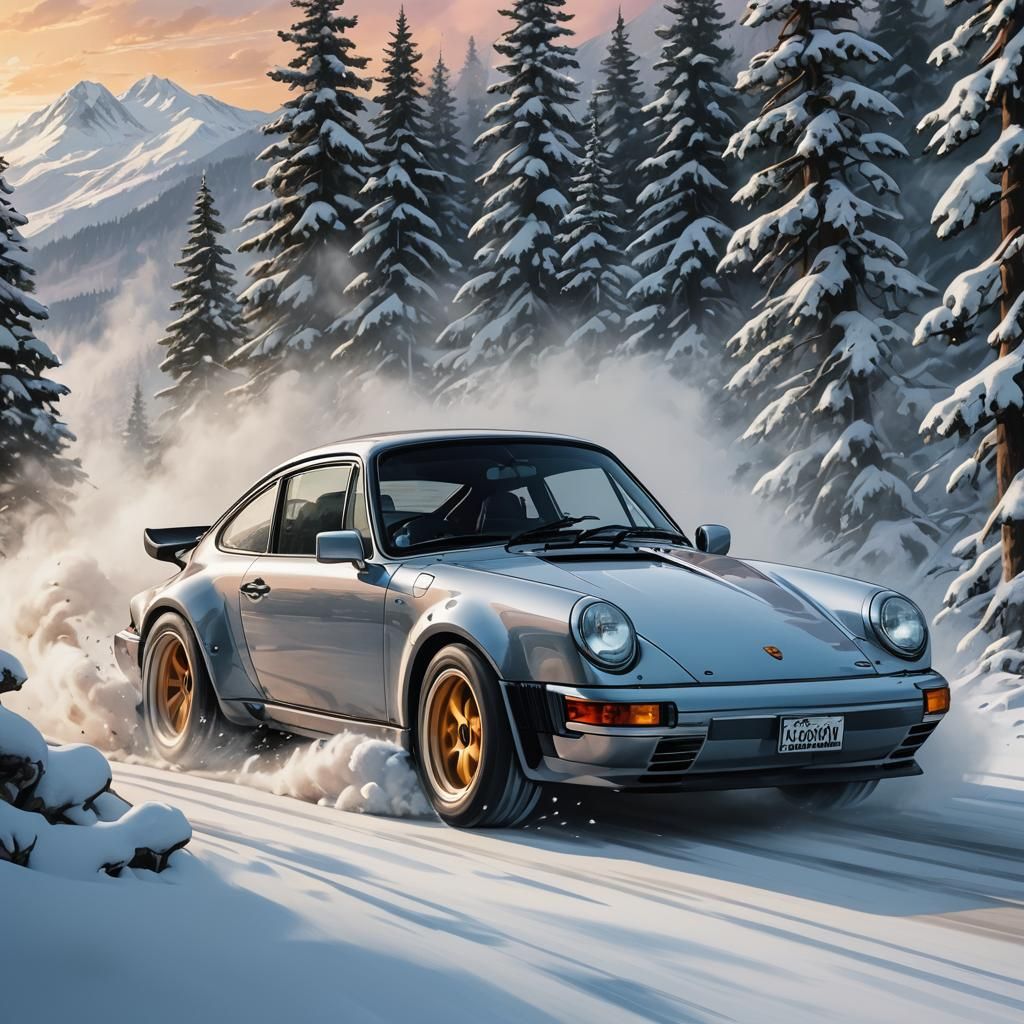 Porsche 911 Drifting: Dynamic Comic Book Art