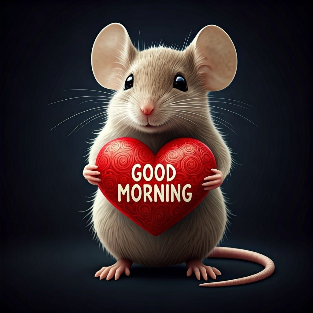 A Delicate Mouse Holds a Radiant Red Heart with Morning Gree...