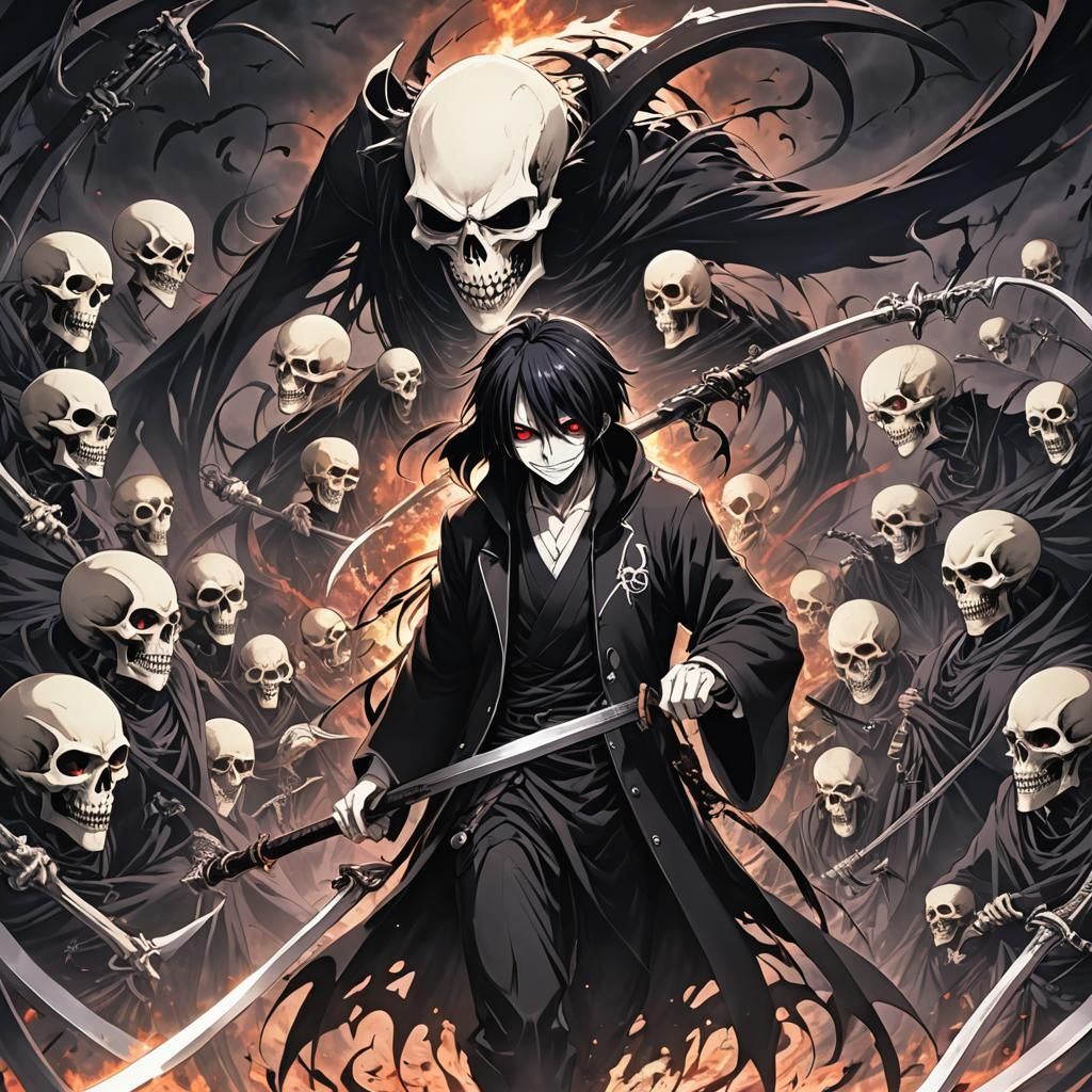 Shinigami Saving Soul from Hell in Anime Style