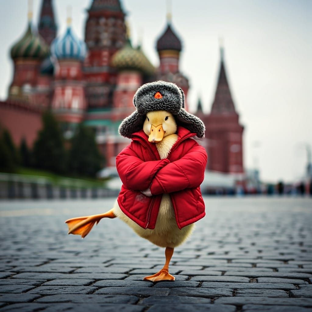 Duckling Dances Kazachok in Moscow, Glossy Photography