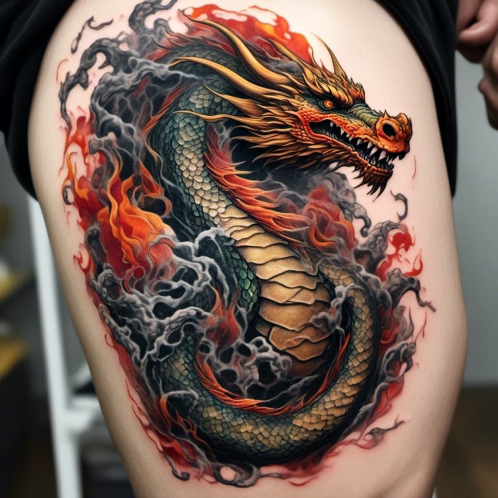 Dragon Tattoo Featuring Former President on Bicep