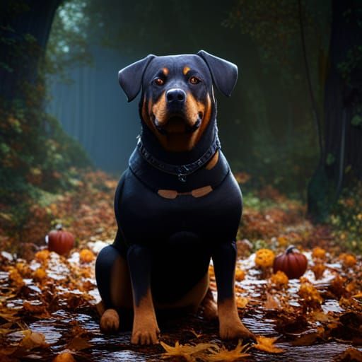 Rottweiler in Halloween Costume: Detailed Matte Painting