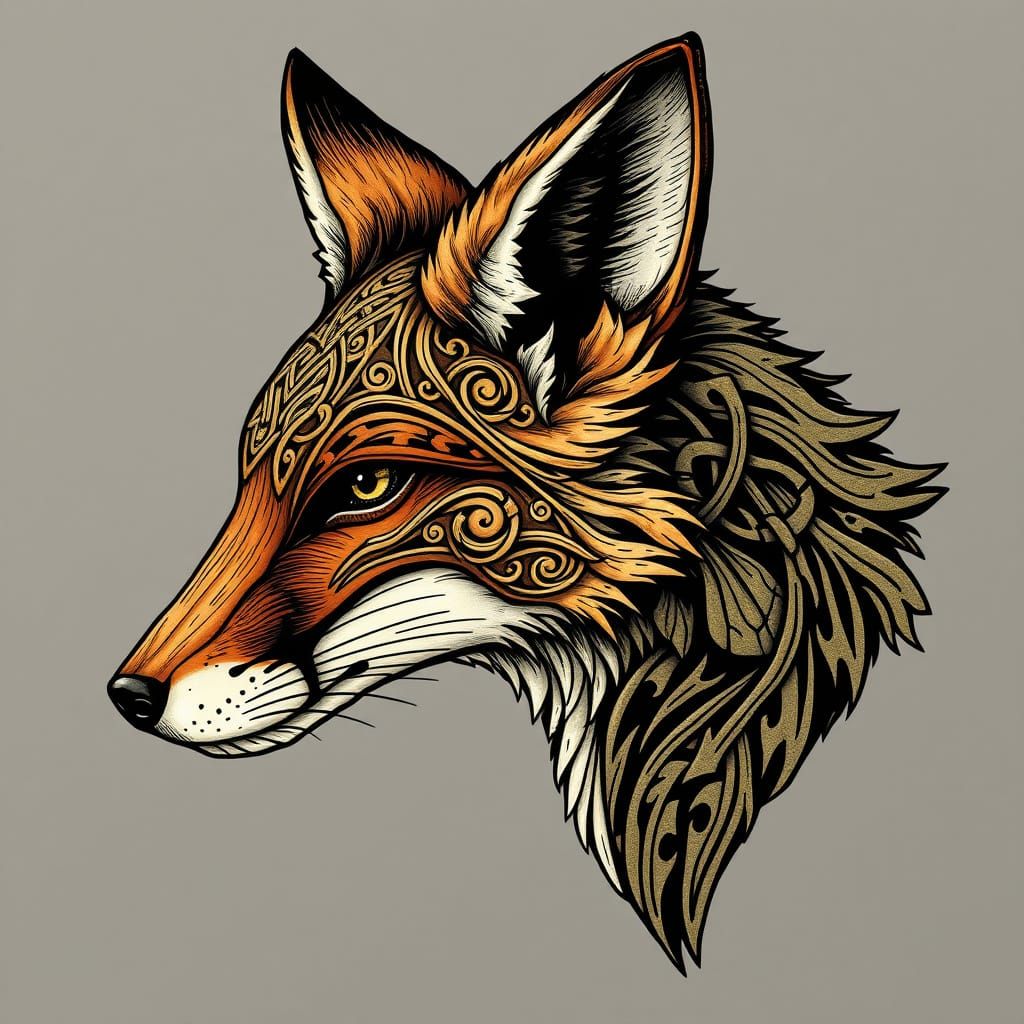 Ancient Gaelic Fox in Celtic Art Style