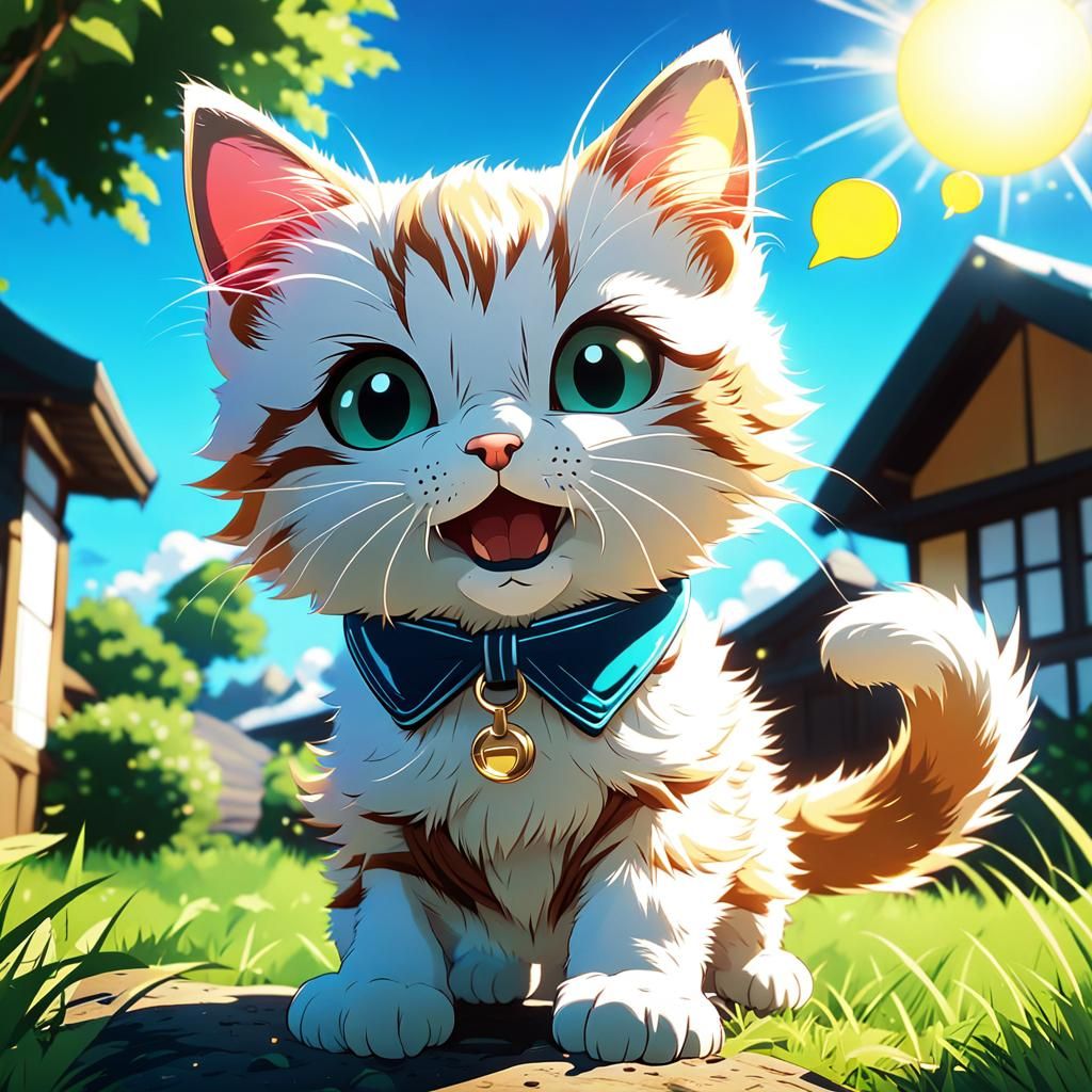 Cute Anime Kitten Says Friyay in Manga Style