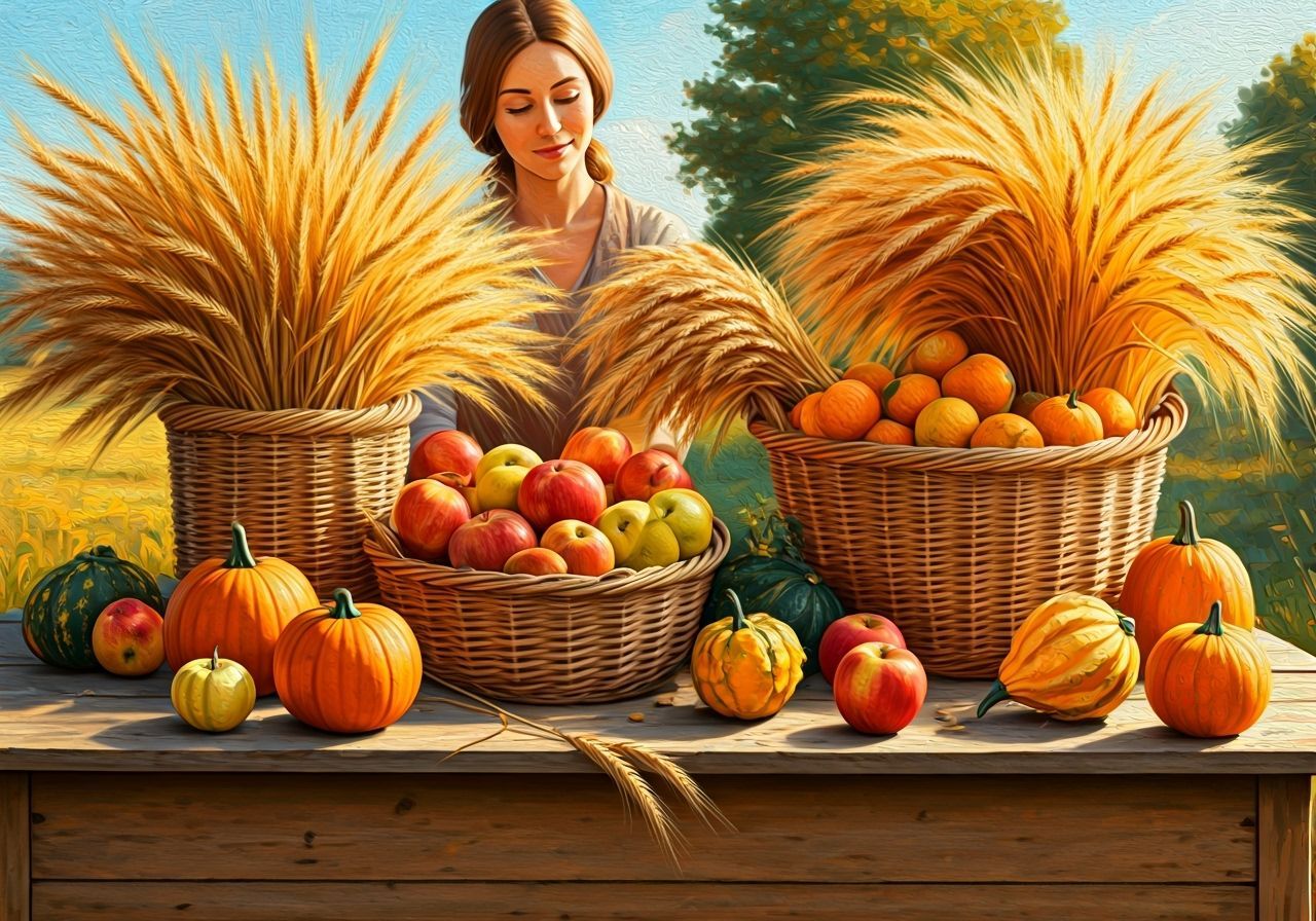 Bountiful Harvest Oil Painting with Post-Impressionist Style