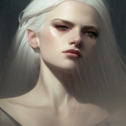 Beautiful Woman with White Hair, Hyperdetailed Portrait