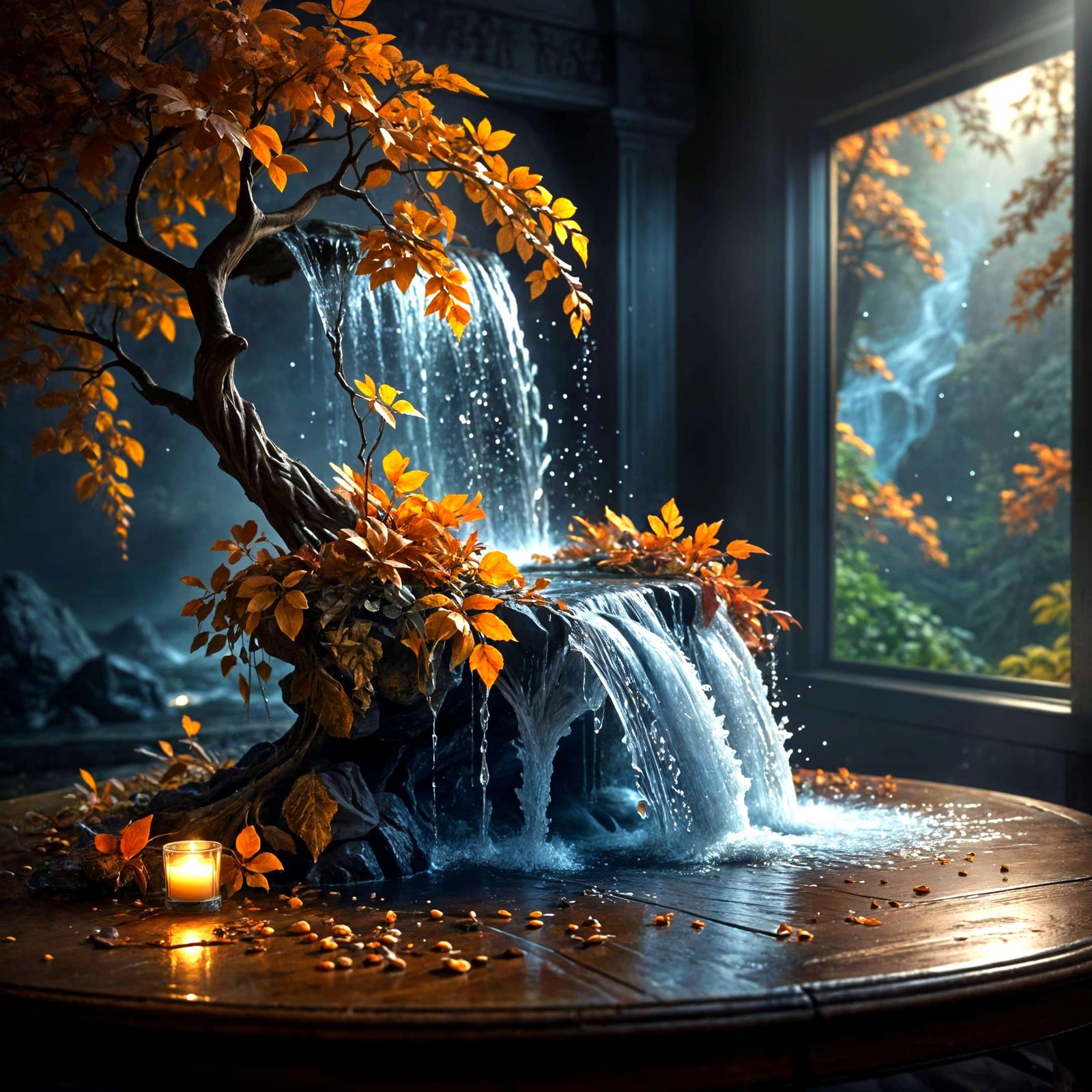 Autumn Waterfall Art Comes to Life in 3D