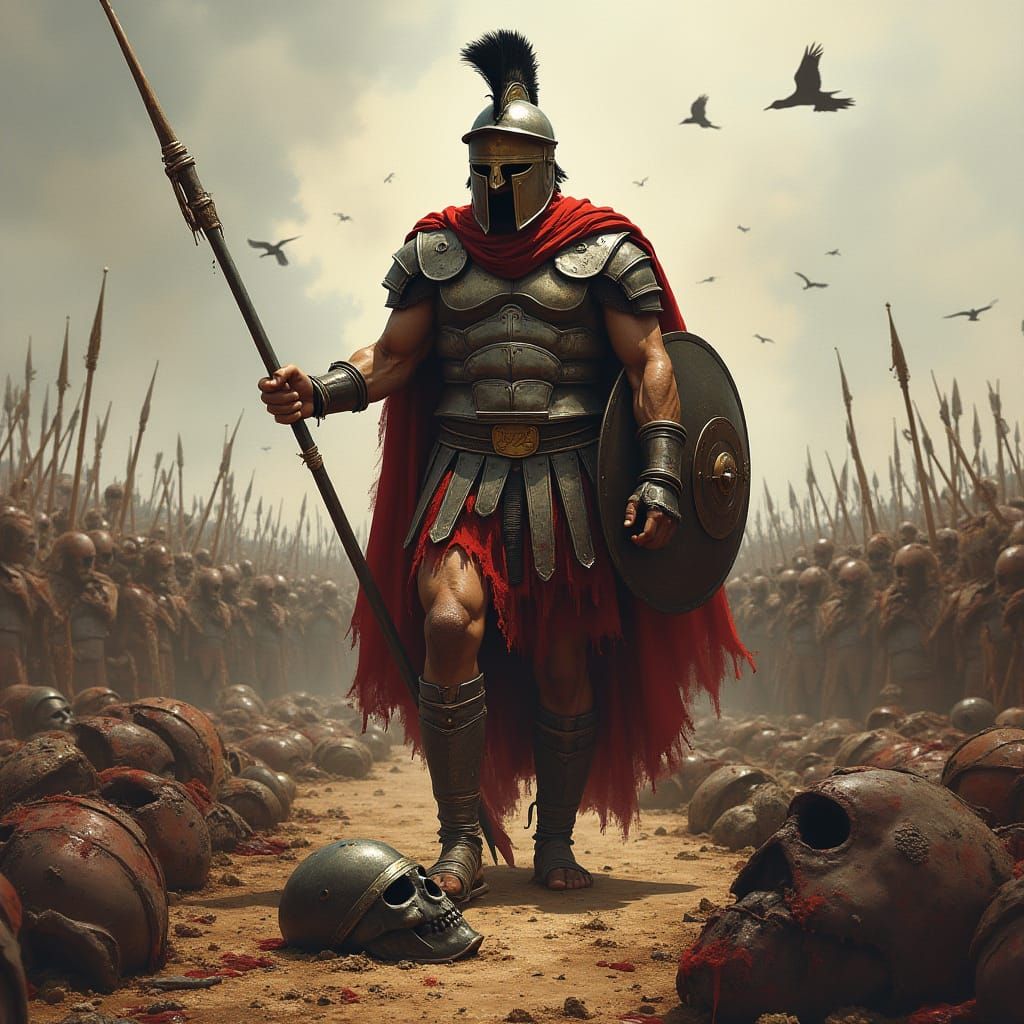 Spartan Warrior Triumphant Amidst Carnage, in the Style of F...