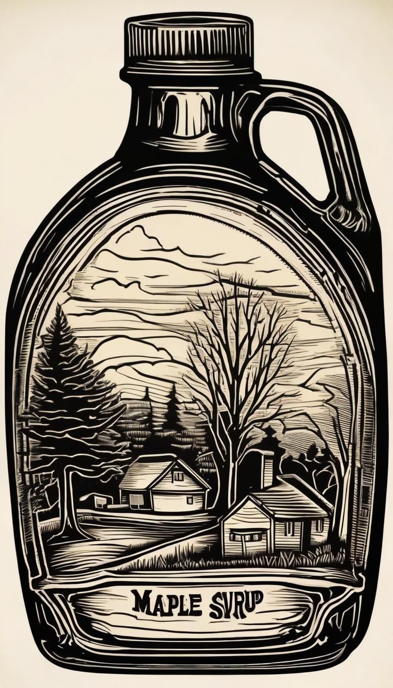 Vermont Maple Syrup Tattoo in Woodcut Style