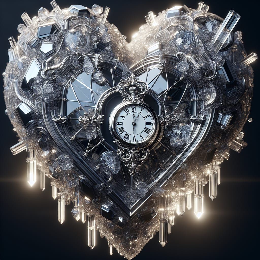 Crystal Heart Clock in High Resolution CGI