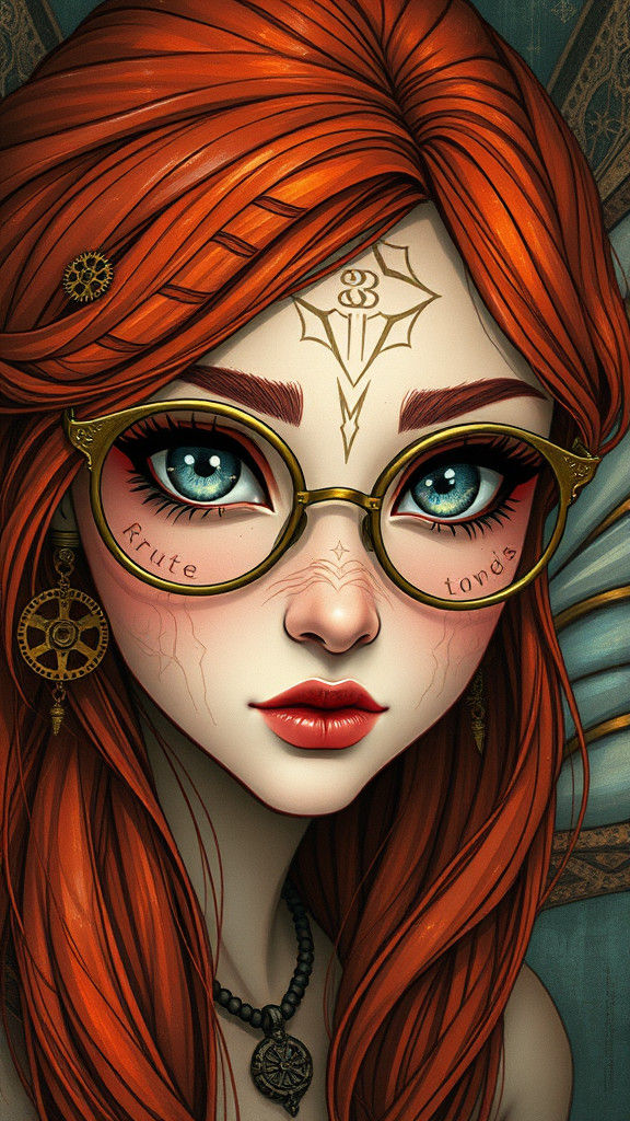 Fairy Portrait with Rune Tattoos in Mythological Style