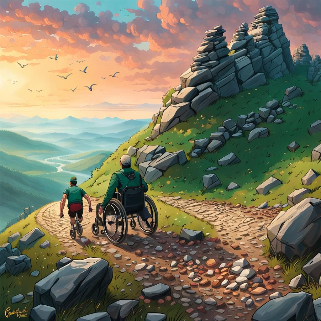 Wheelchair Athlete's Uphill Battle: Fantasy Concept Art