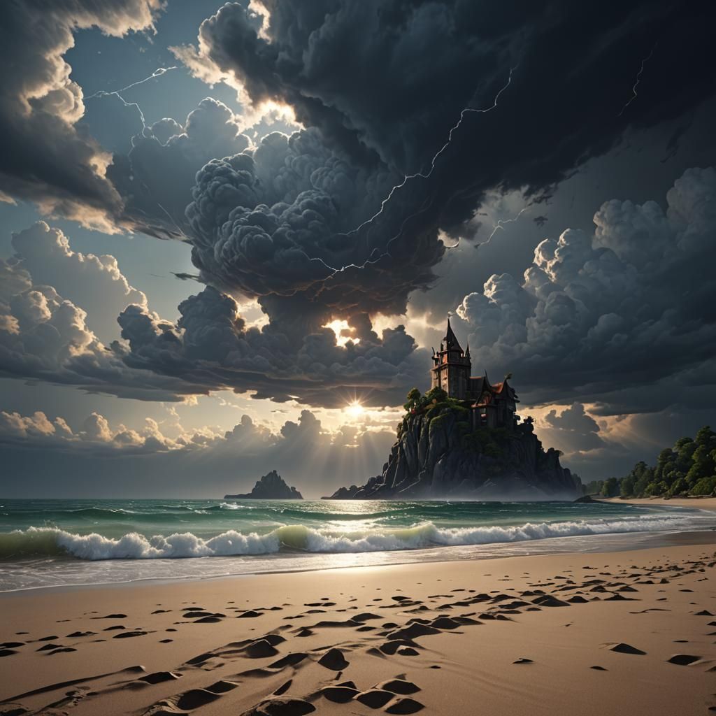 Beach Vacation Under Stormy Skies: Fantasy Concept Art