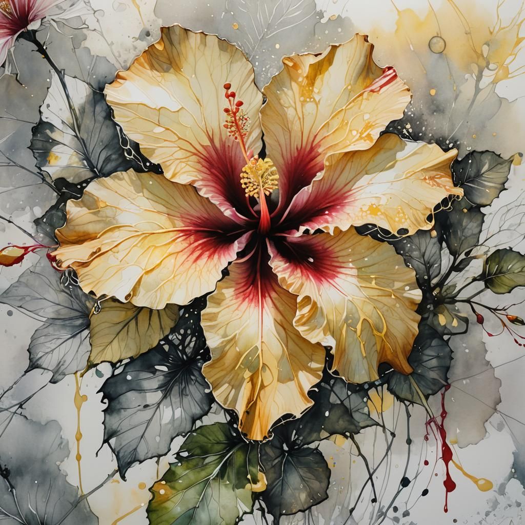 Luminous Hibiscus Flower with Silver Accents