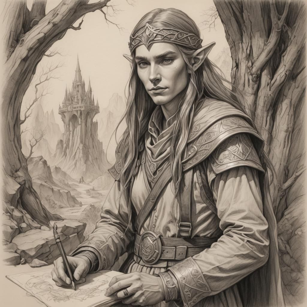 Fantasy Elven Archeologist Pencil Sketch