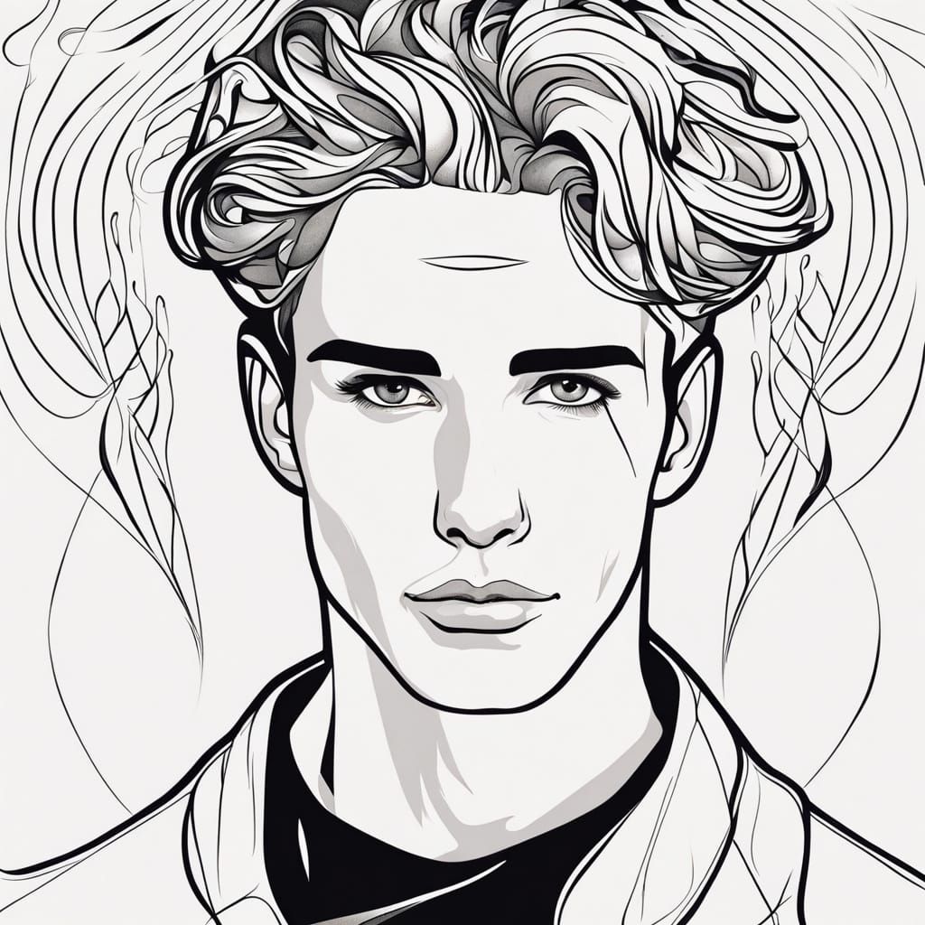 Minimalist Line Art Portrait of a Young Man