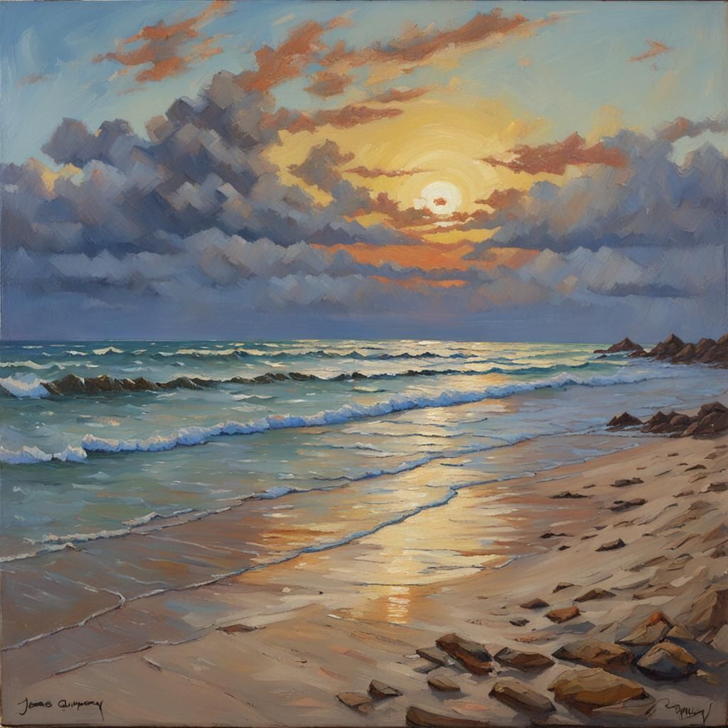Sunset Beach Oil Painting by James Gurney