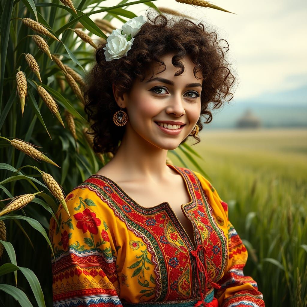 Slavic Woman in Traditional Dress, Historical Painting