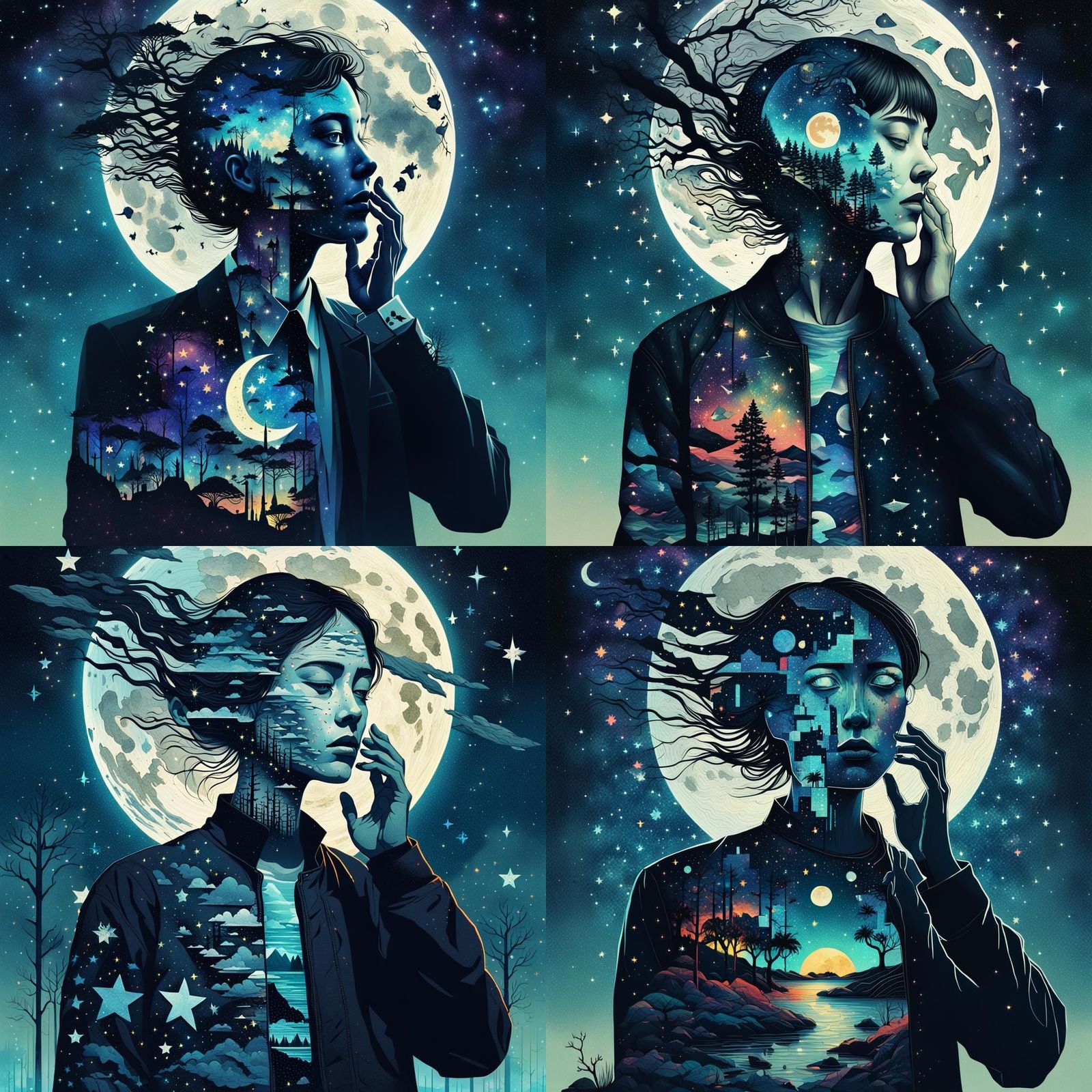 Broken Starry Silhouette in Surreal Glitchcore Style