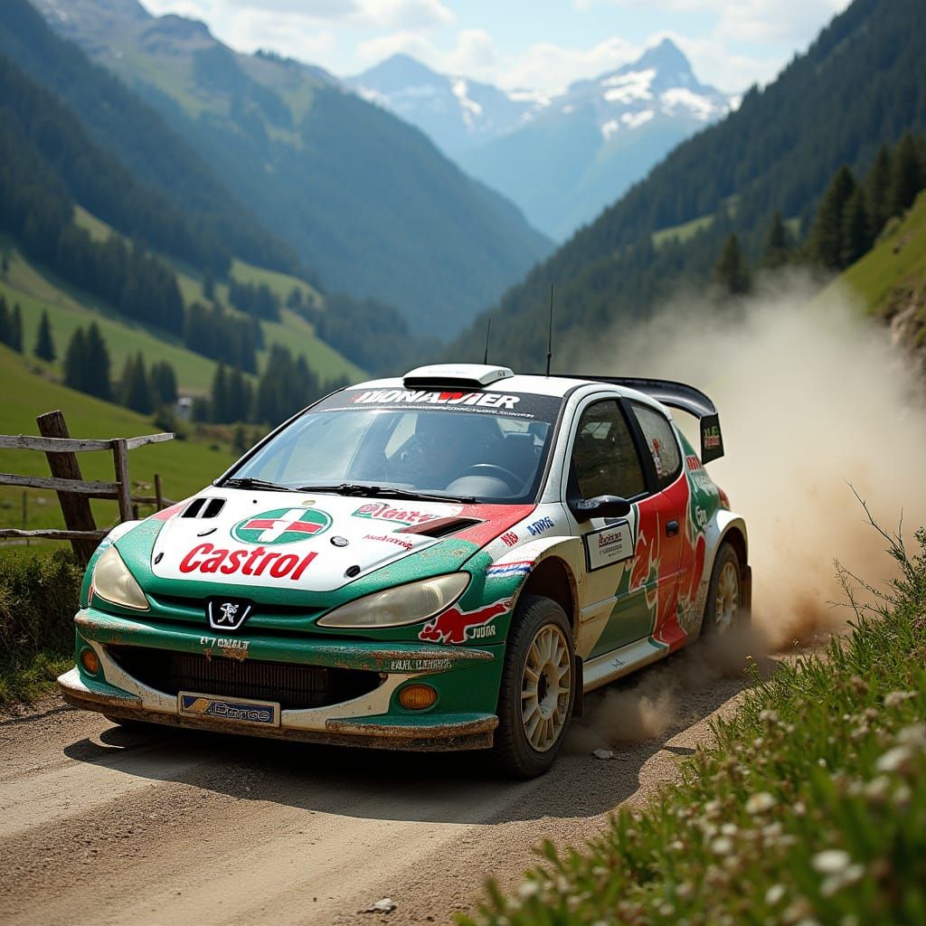 Peugeot 206 Rally Car on Swiss Mountain Road